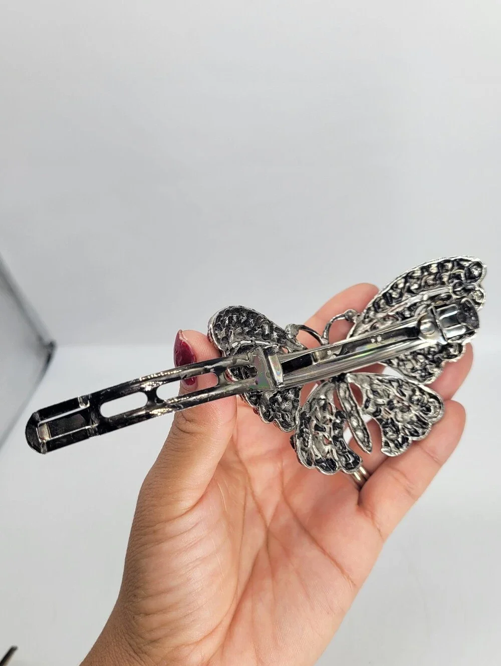 vintage-style butterfly hair clip sparkling pink rhinestones - Picture 3 of 8